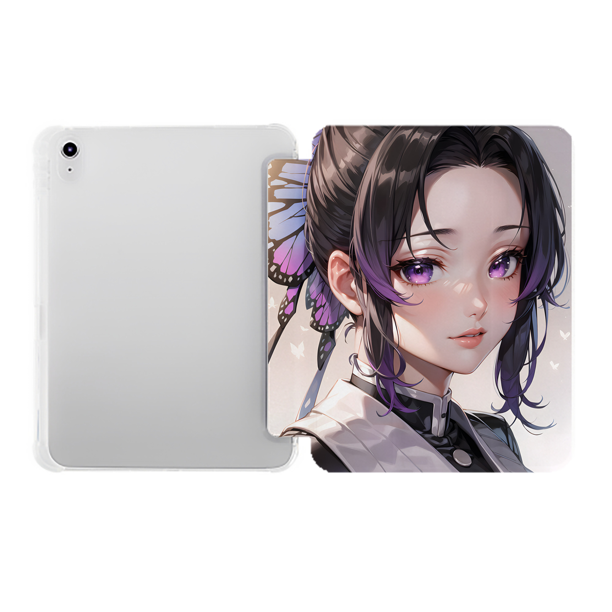 （画像用） 鬼滅の刃（きめつのやいば）蟲柱-胡蝶 しのぶ／こちょう しのぶ Kochou Shinobu IPad ケース ペン収納付き 三つ折りスタンド PUレザー×シリコン 対応機種9.5/10.5/10.9インチ